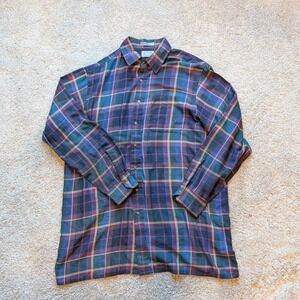 Arrow Sport Plaid Button Down Mens XL Tall Purple Green Long Sleeve Flannel